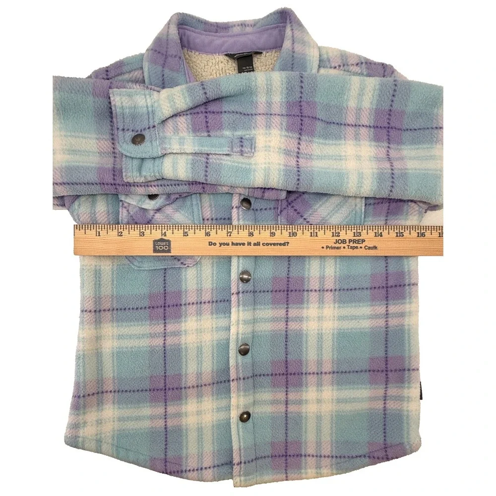 Eddie Bauer Girls 10 12 Sherpa Lined Flannel Jacket Plaid‎ Snap Cozy Warm